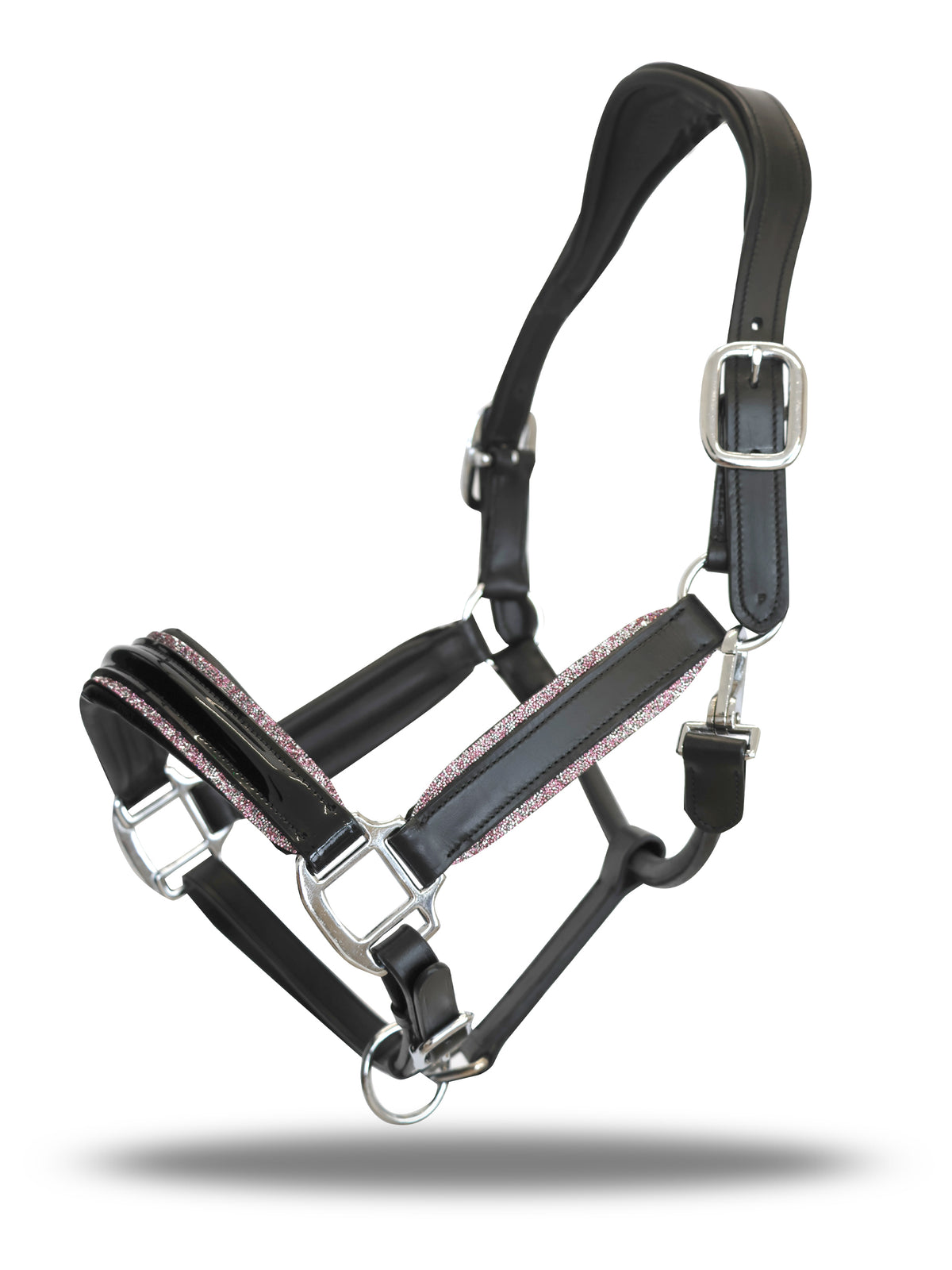 Black & Pink Glitter Leather Headcollar