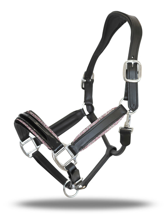 Black & Pink Glitter Leather Headcollar