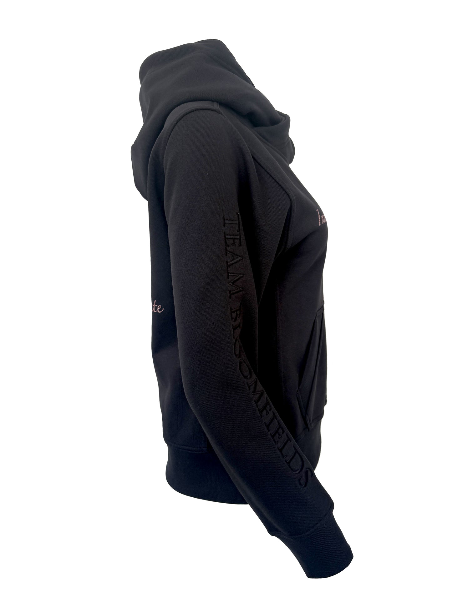 Adelle Black Diamante Cross Necked Hoodie with Pink Branding