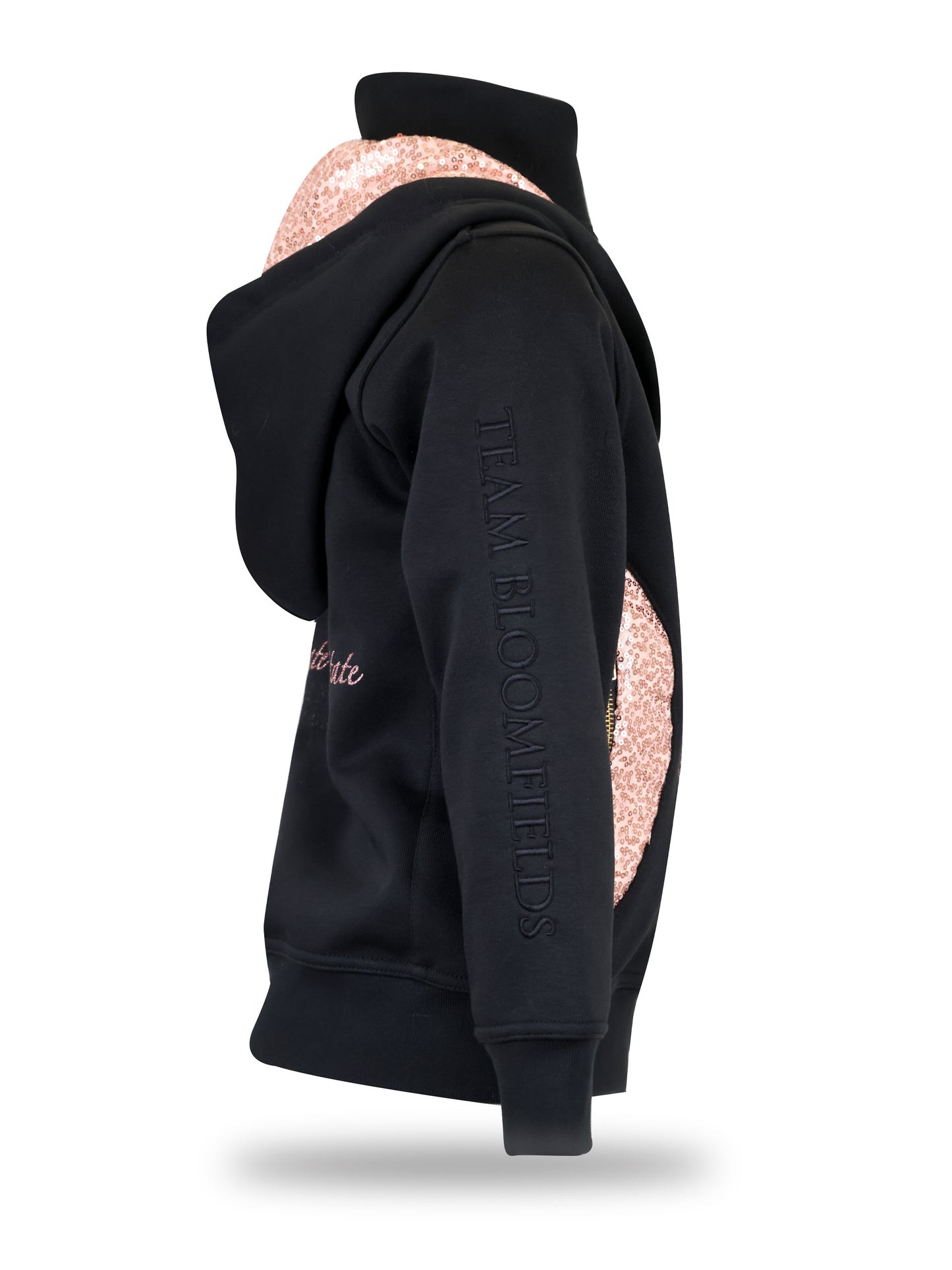 Arabella Mini Black & Rose Gold Double Collar Fitted Zip Hoodie