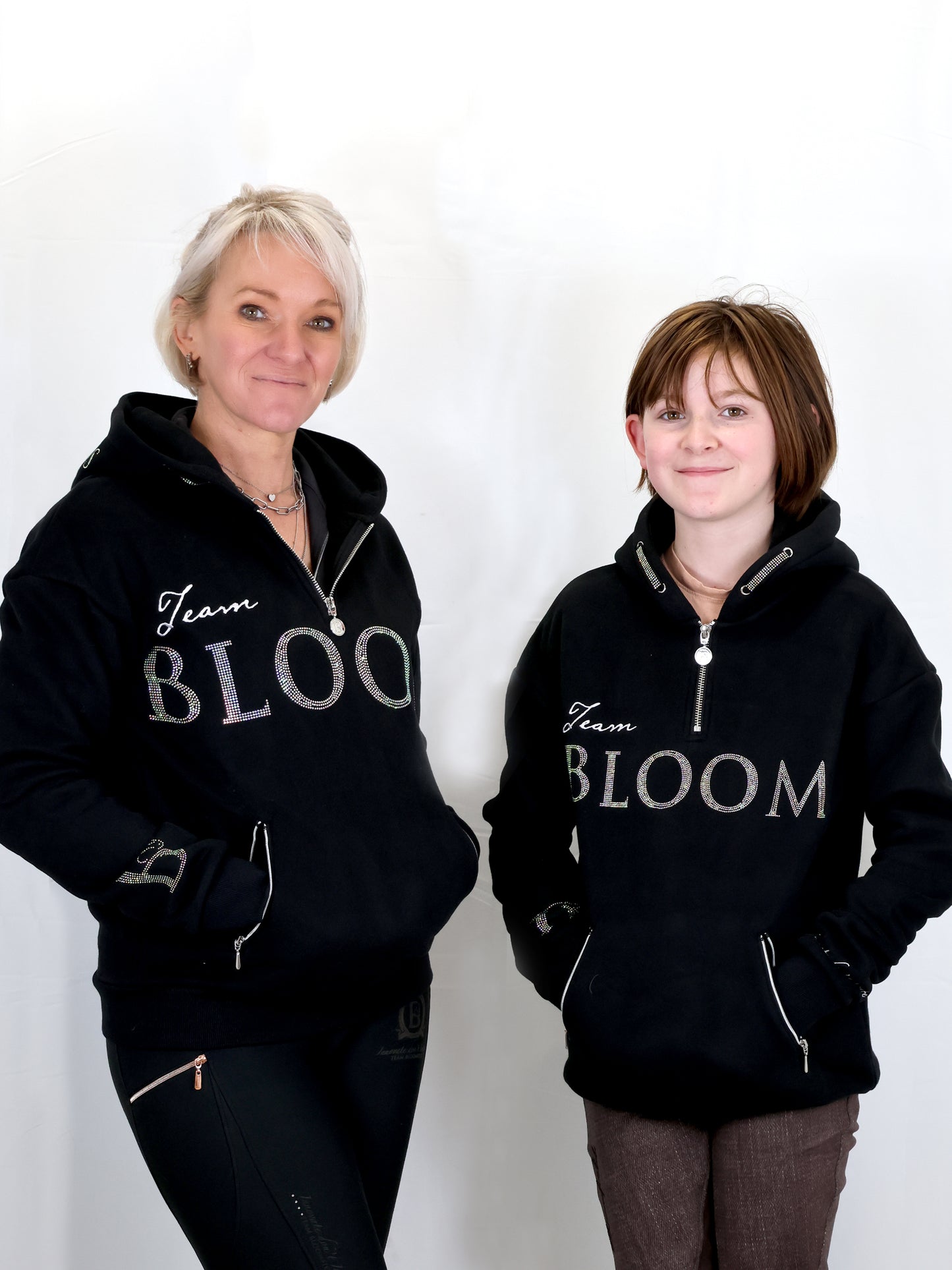 Luna - Rhinestone Logo Hoodie in Black & Silver