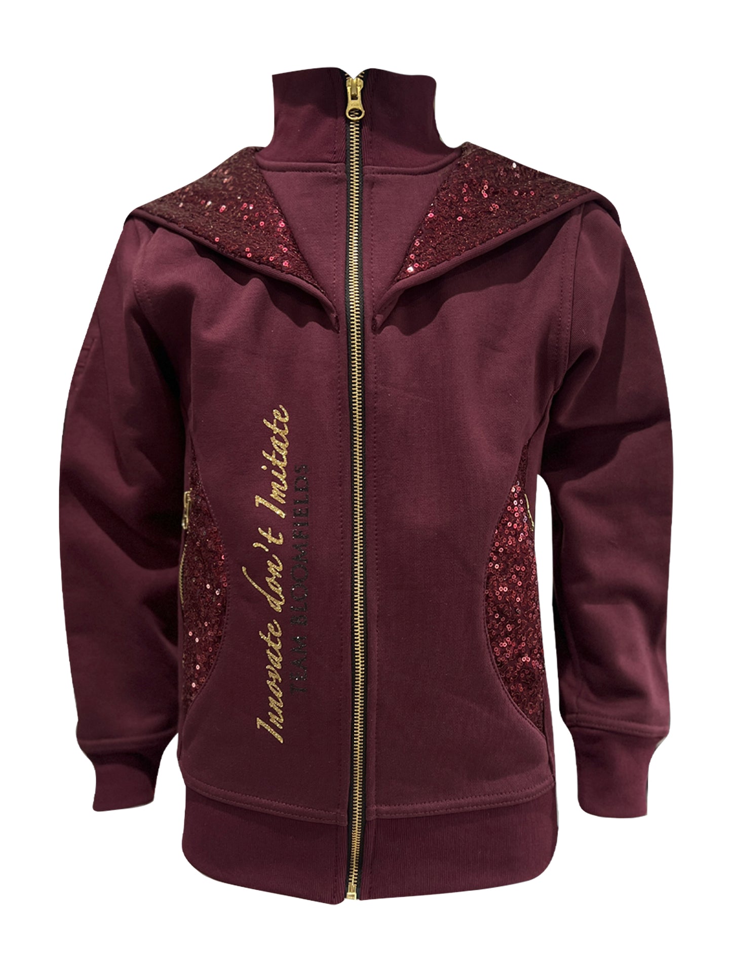 Arrabella Burgundy With Gold Double Collar Fitted Zip Hoodie
