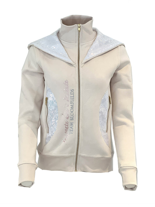 Arabella Winter White Double Collar Fitted Zip Hoodie