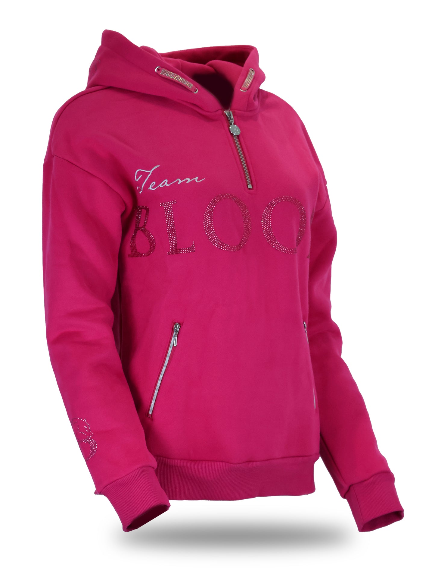 Luna - Rhinestone Logo Hoodie in Hot Pink