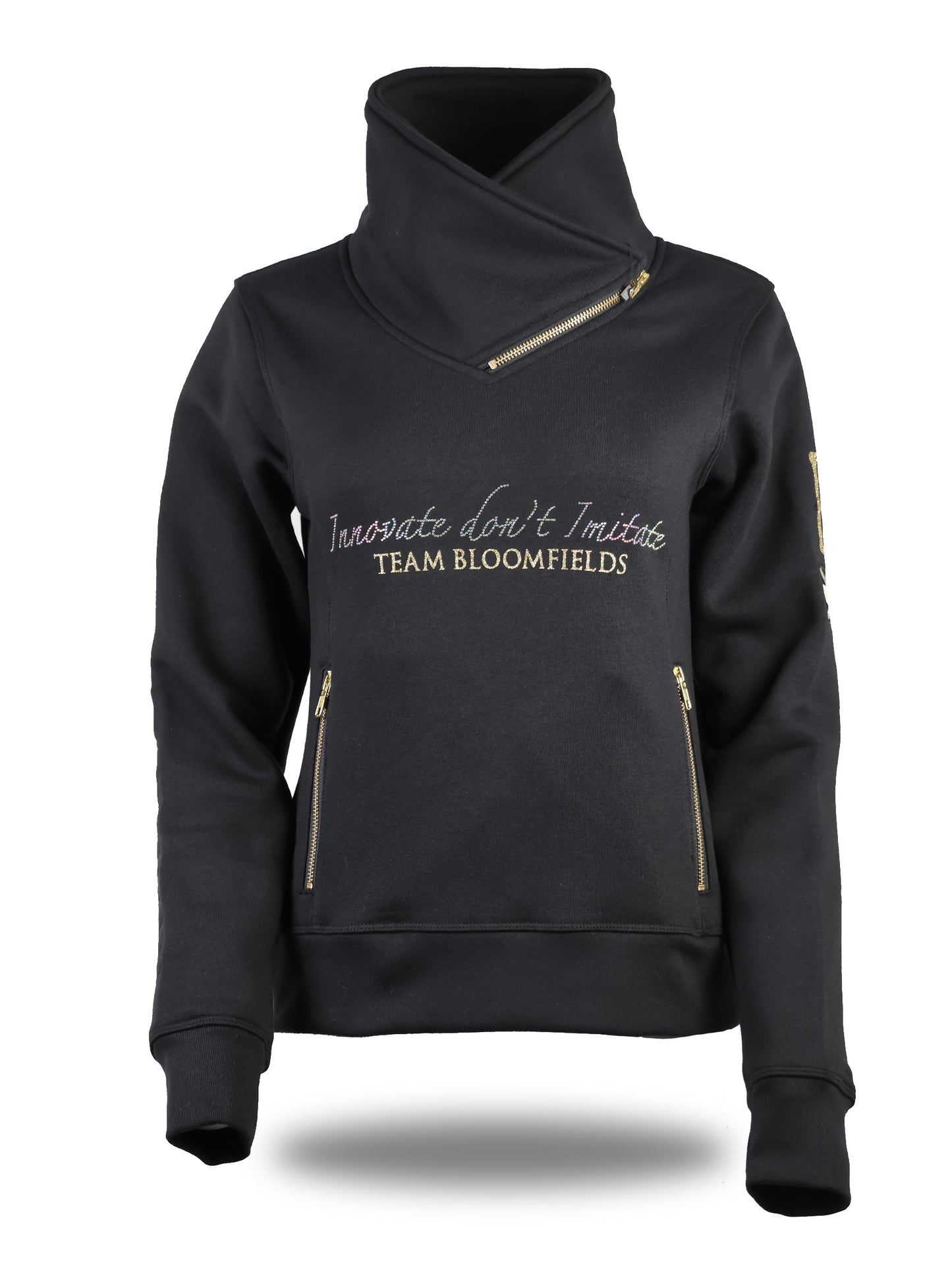 Eleanor in Black & White Rhinestones & Diagonal Quarter Zip Top