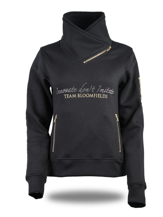 Eleanor in Black & White Rhinestones & Diagonal Quarter Zip Top