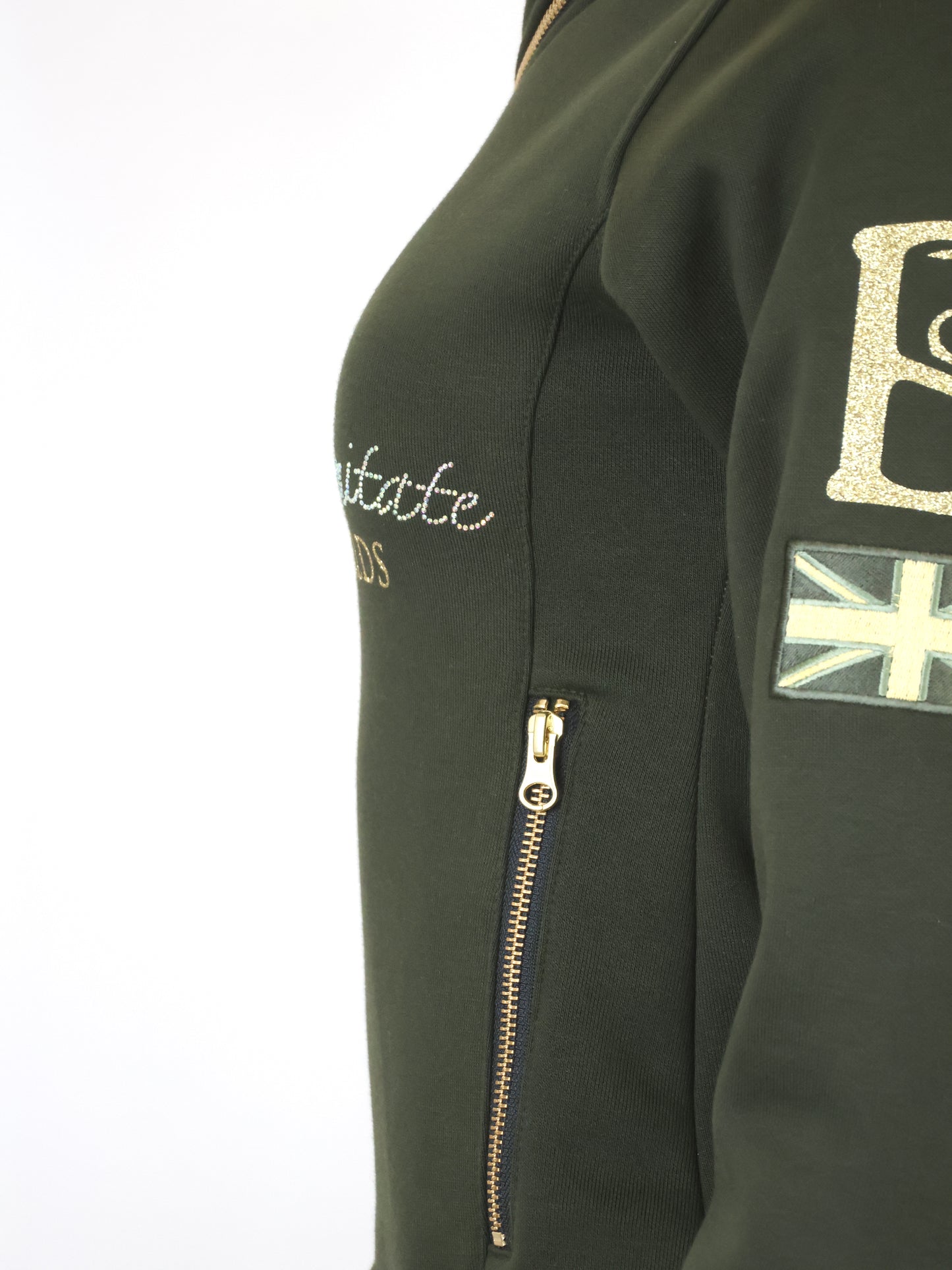 Kids Eleanor in Olive & Gold Diagonal Quarter Zip Top