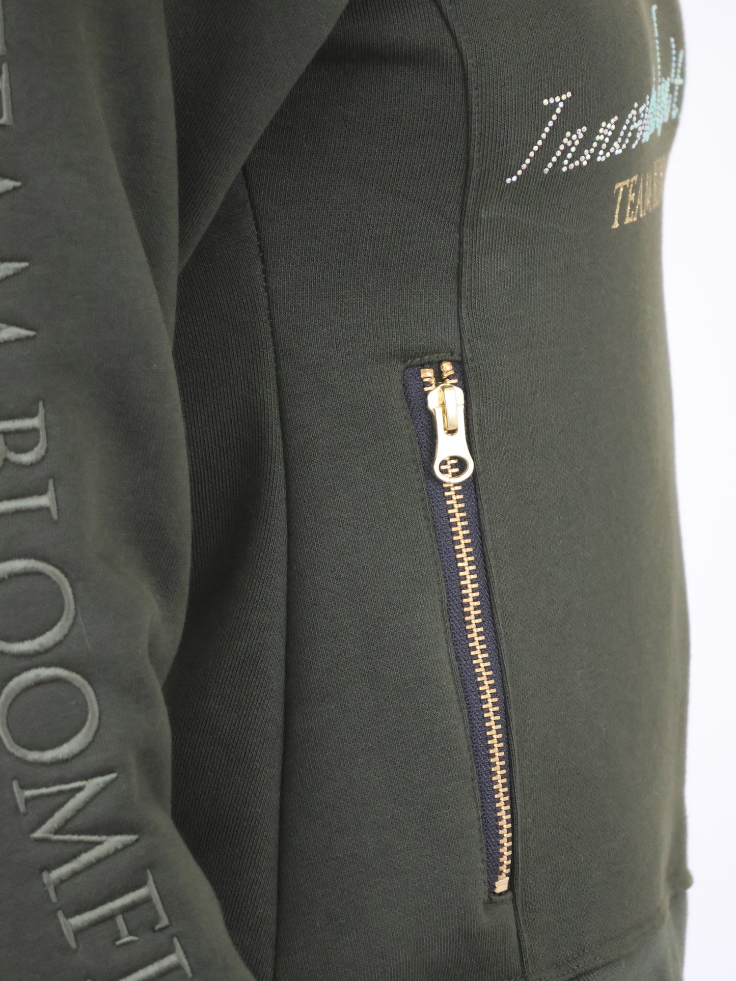 Kids Eleanor in Olive & Gold Diagonal Quarter Zip Top