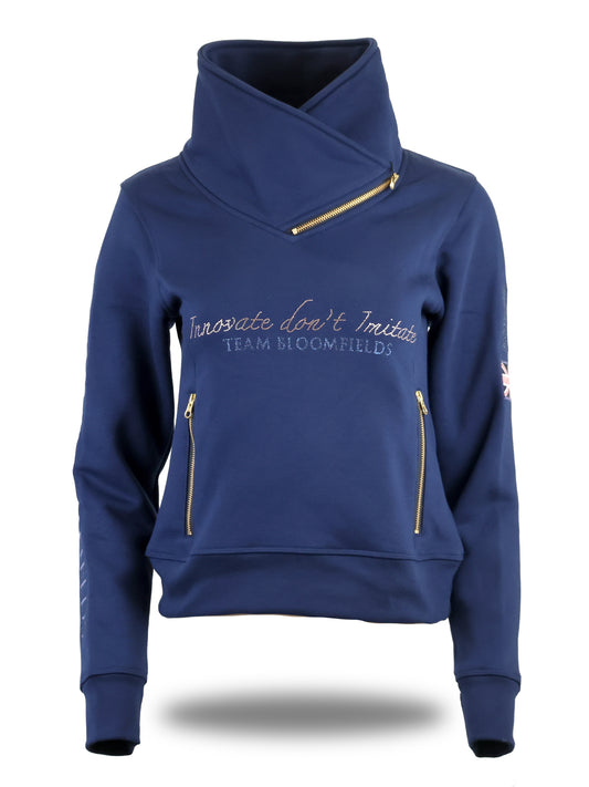 Eleanor in Navy & Rose Gold Rhinestones & Diagonal Quarter Zip Top