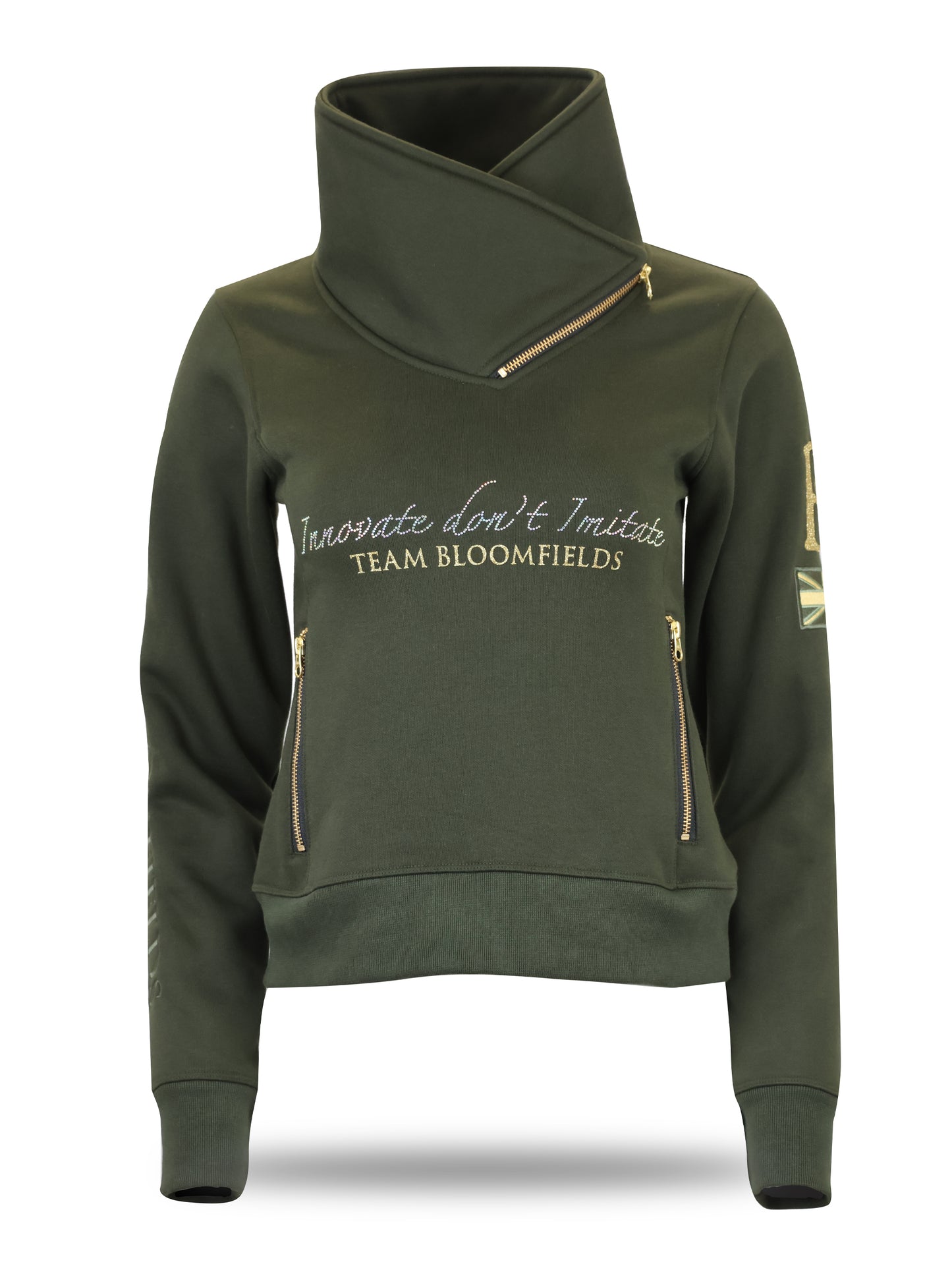 Kids Eleanor in Olive & Gold Diagonal Quarter Zip Top