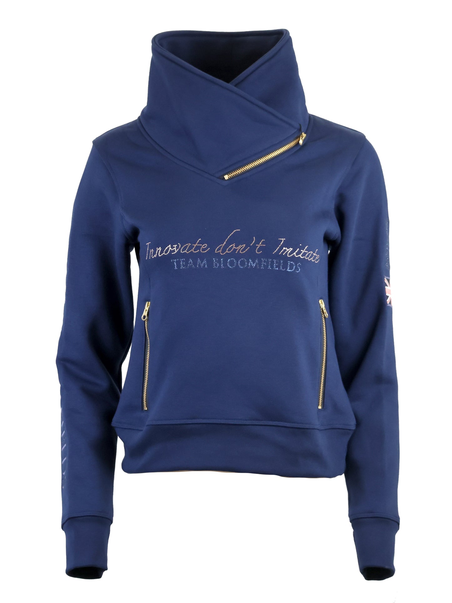 Eleanor in Navy With Rose Gold Rhinestones and Diagonal Quarter Zip Adults Top
