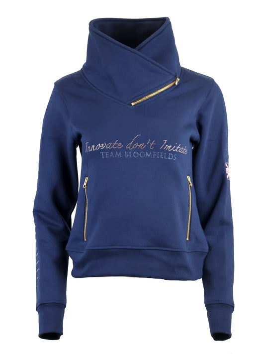 Eleanor in Navy With Rose Gold Rhinestones and Diagonal Quarter Zip Adults Top