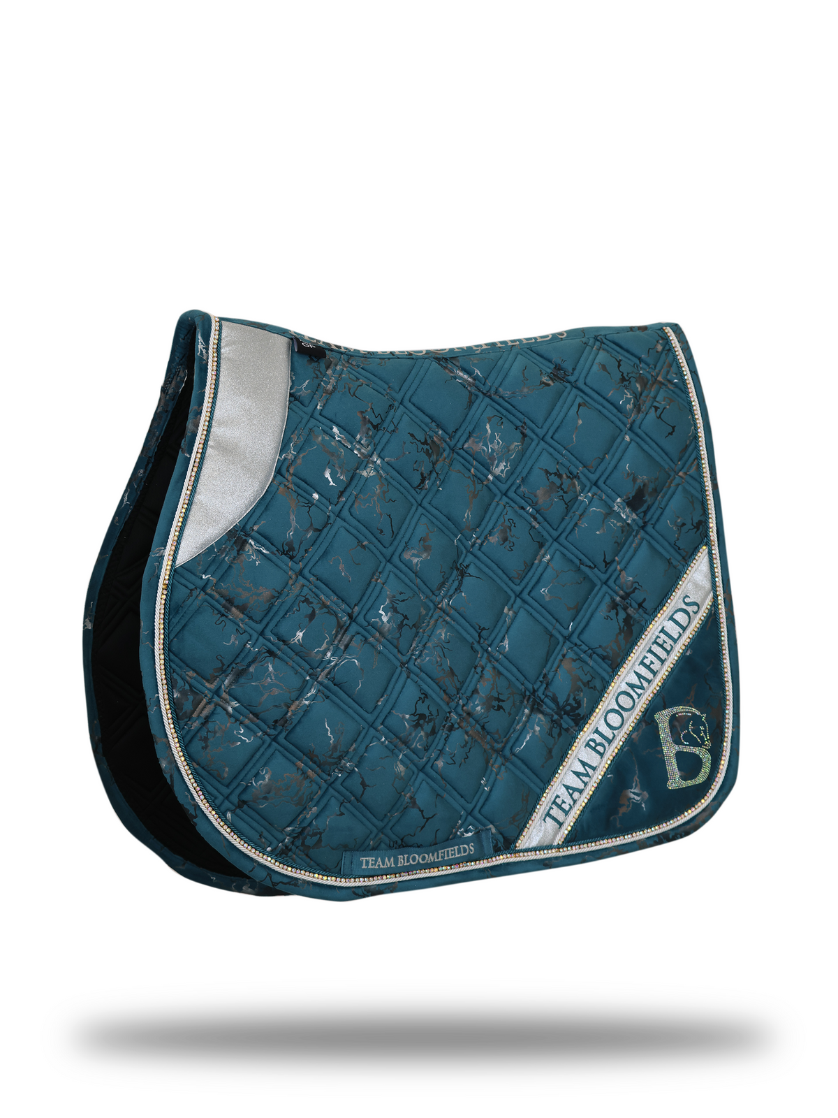 Electra Team and silver GP saddle pad with silver sparkle detailing and Bloomfields branding by Team Bloomfields