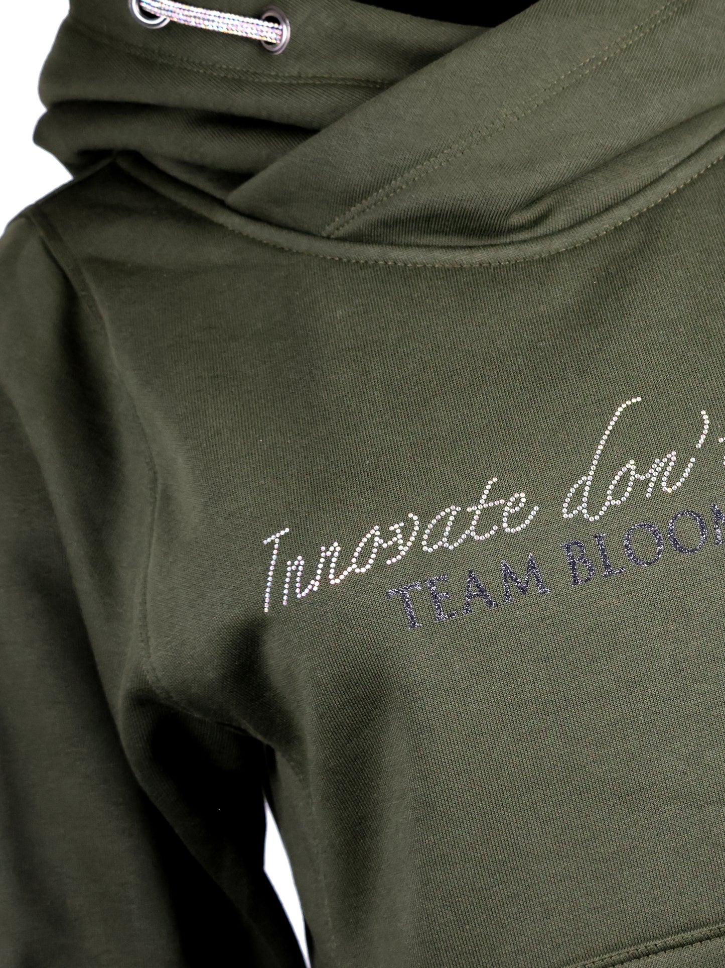 Amelia Olive With Rhinestones  Cross Necked Adult's Hoodie