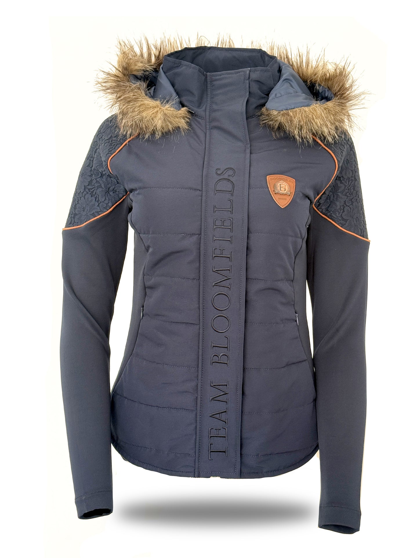 Francesca Navy With Rose Gold Lace And Fur Jacket