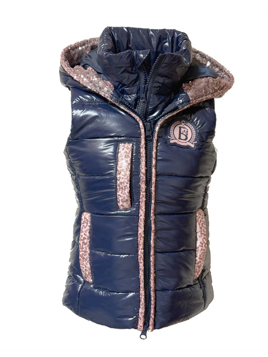 Legacy Mini Navy & Rose Gold Sequin Gilet in Gloss