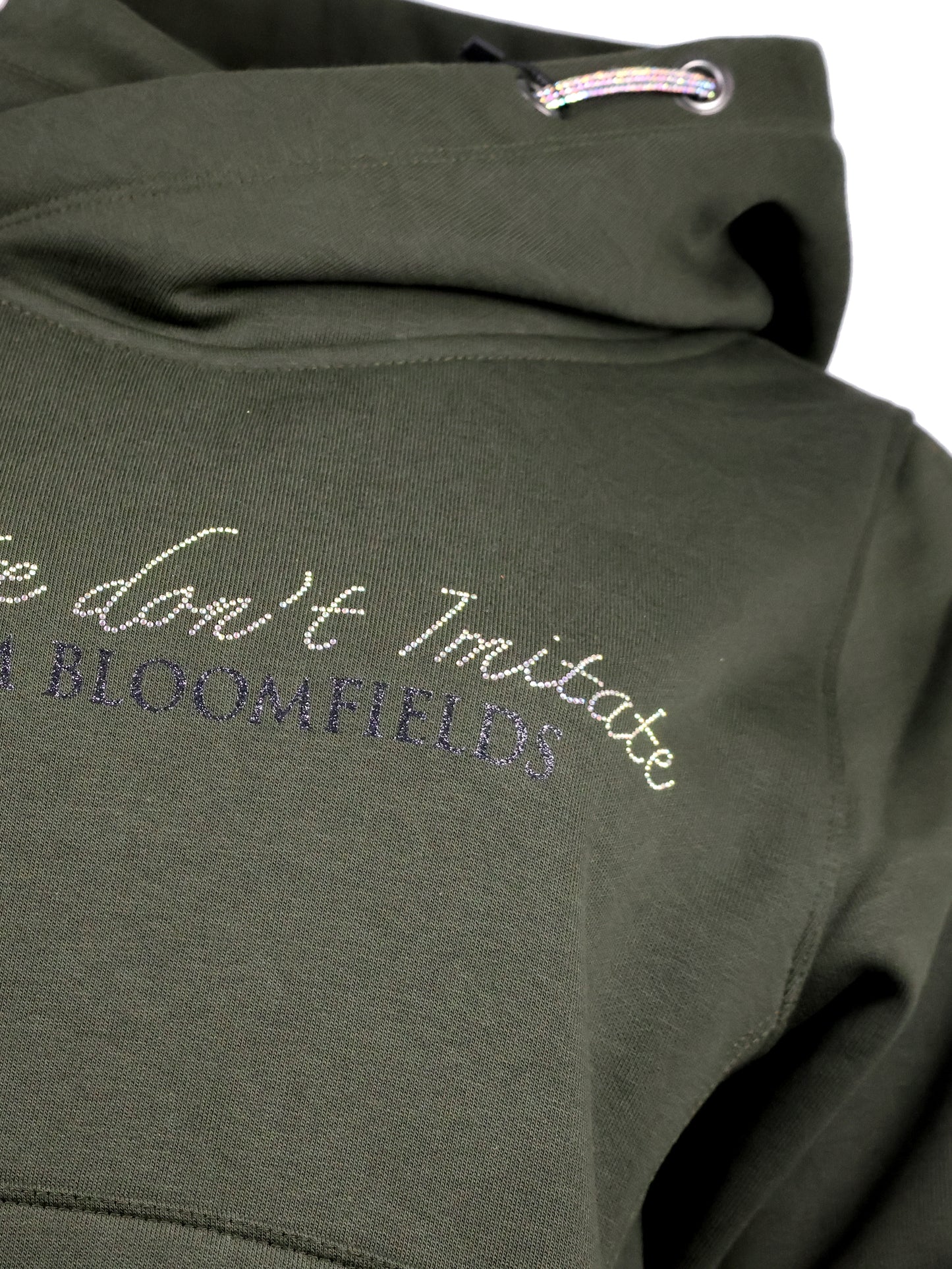 Amelia Olive With Rhinestones  Cross Necked Adult's Hoodie