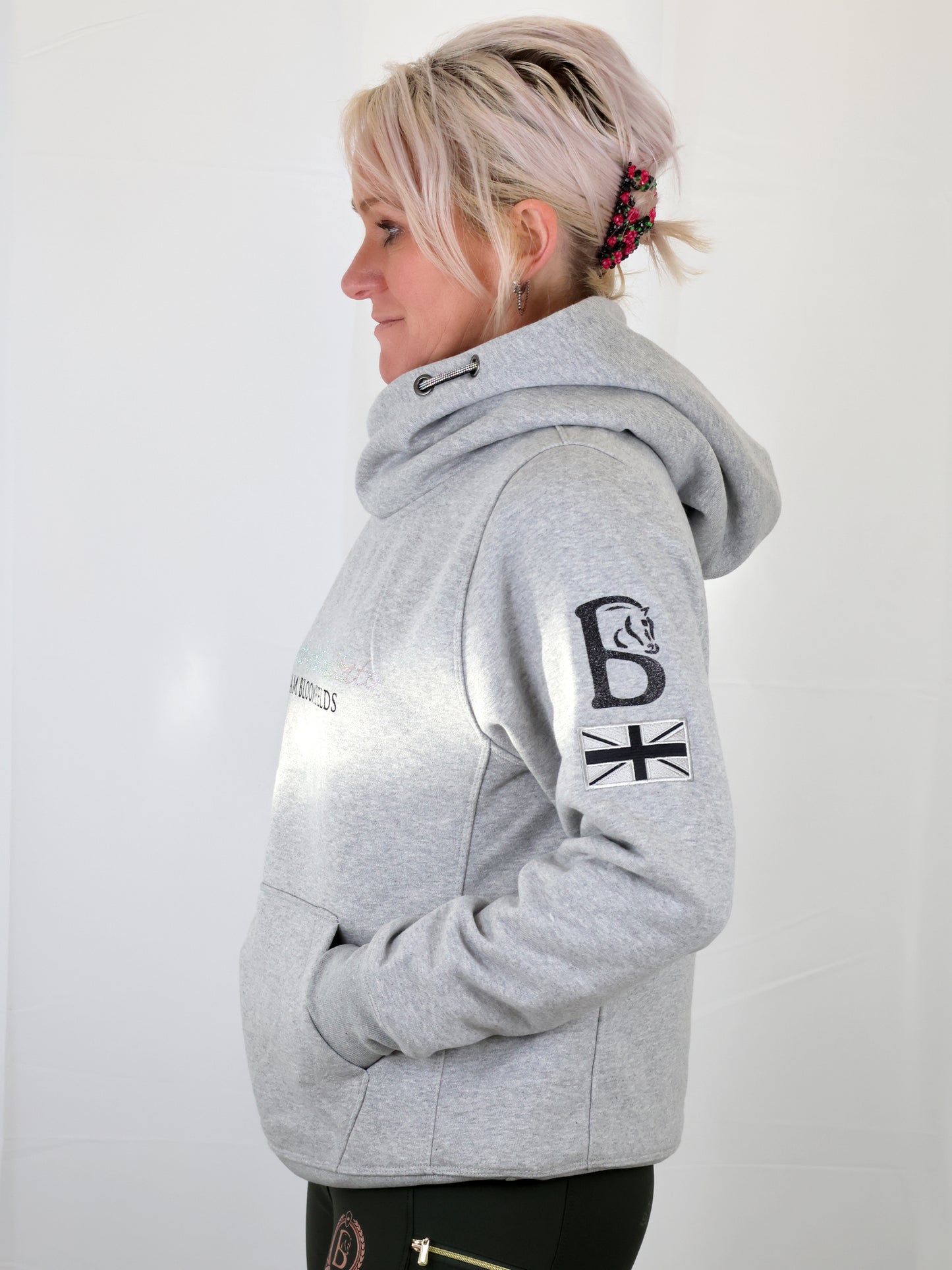 Amelia Marl Grey With Silver Cross Necked Adult Hoodie
