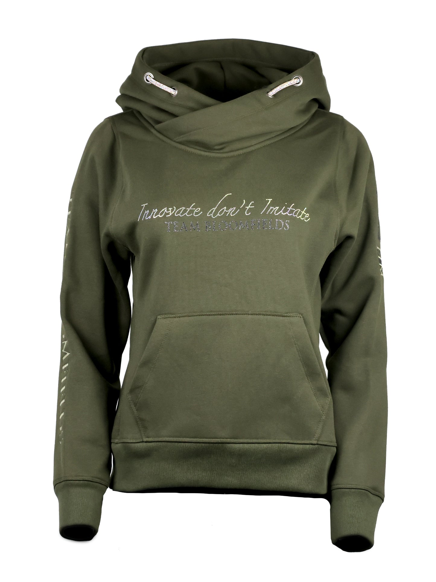 Amelia Olive With Rhinestones  Cross Necked Adult's Hoodie