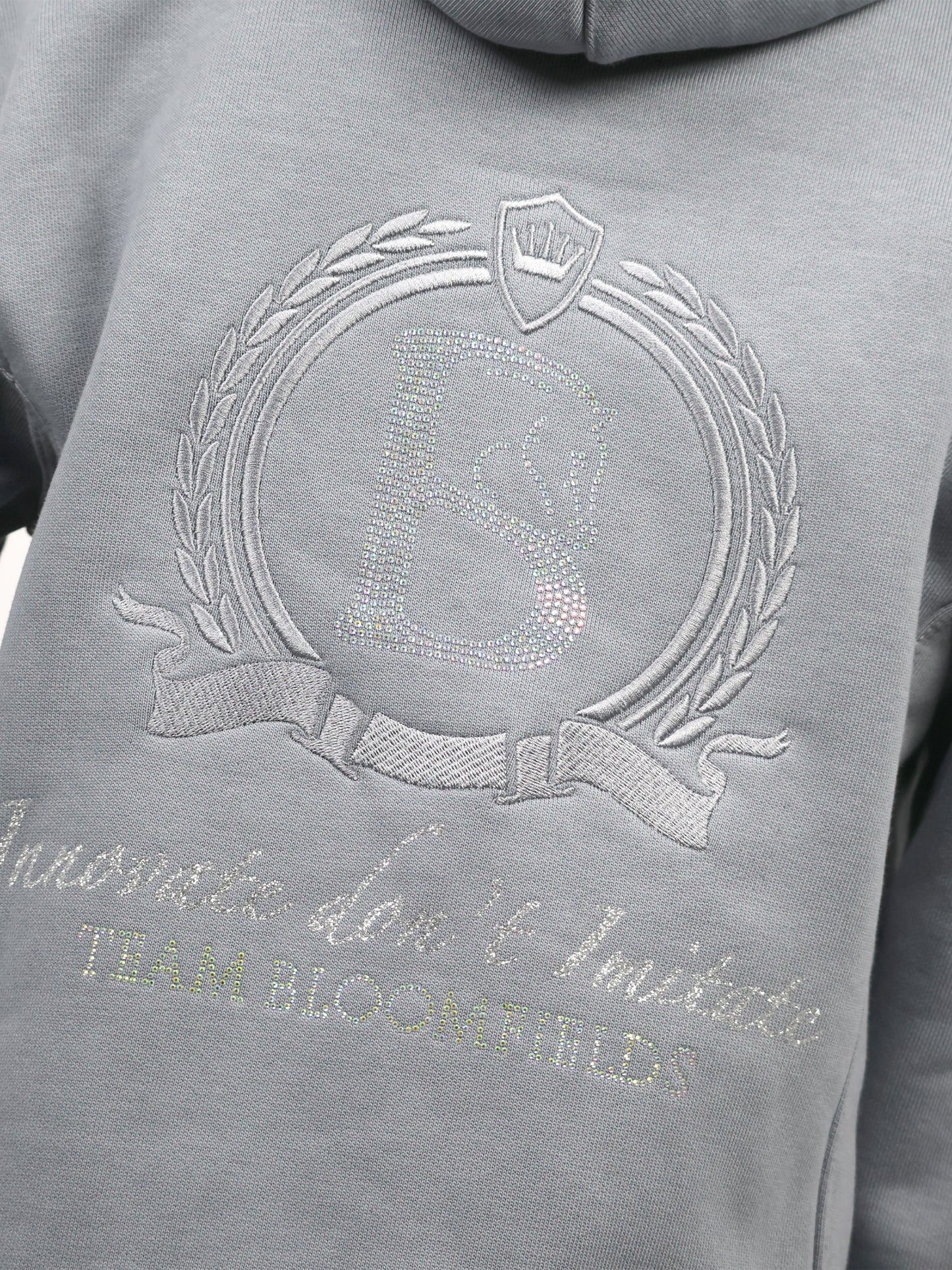 Amelia Mini Denim Grey Cross Necked Hoodie