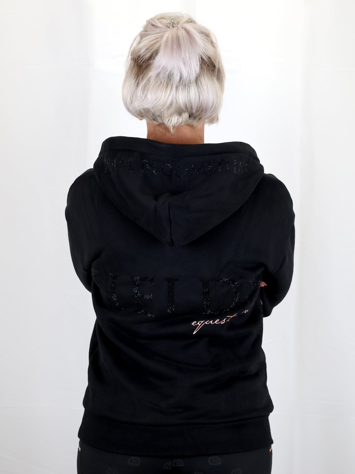 Luna - Rhinestone Logo Hoodie in Black & Rose Gold