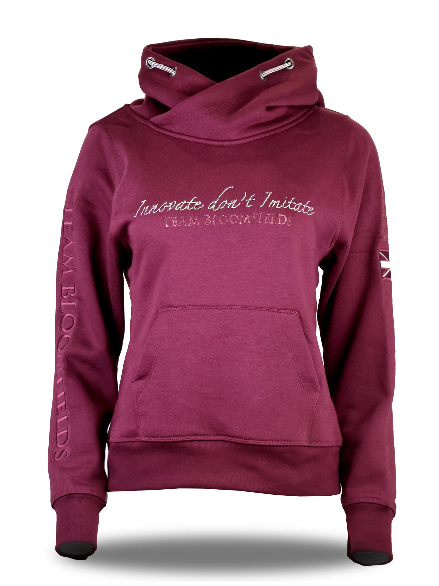 Amelia Burgundy & Rhinestones Cross Necked Hoodie