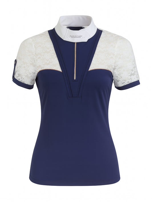 Sophia Navy Lace Show Shirt With Short Sleeves