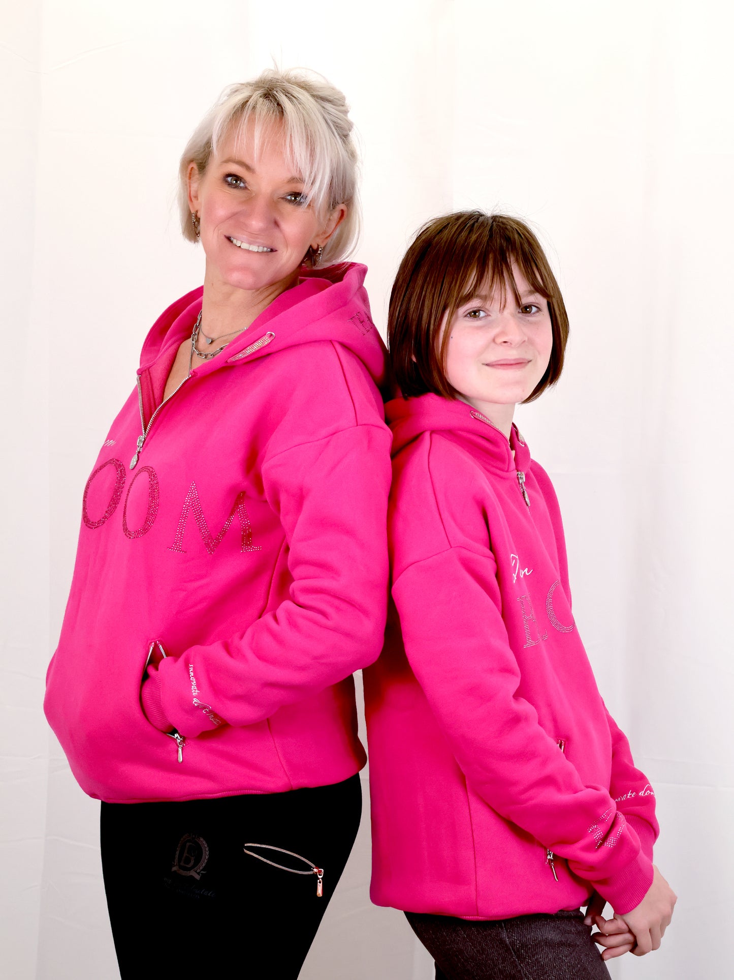 Luna - Rhinestone Logo Hoodie in Hot Pink
