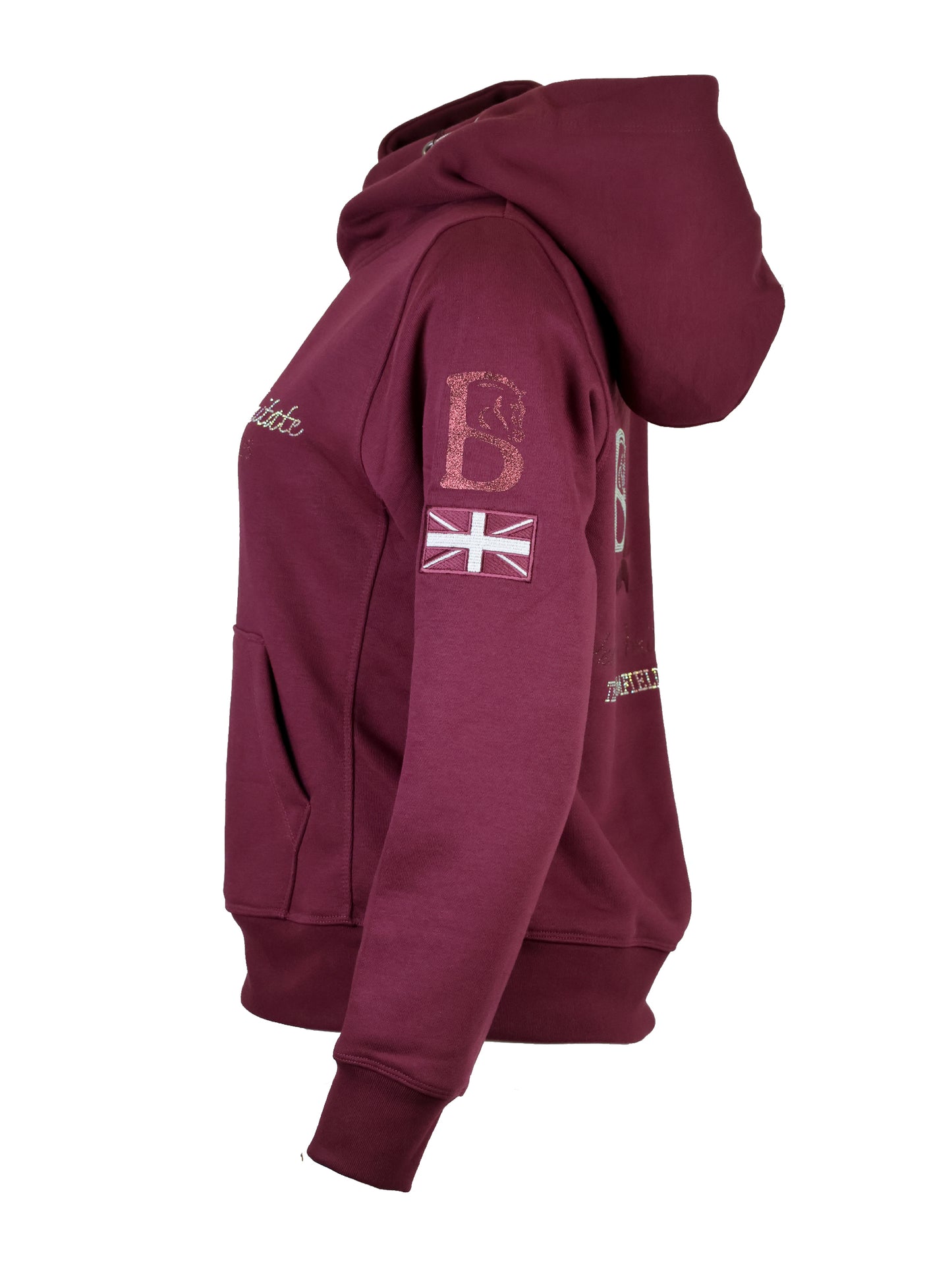 Kids Amelia Burgundy & Rhinestones Cross Necked Hoodie