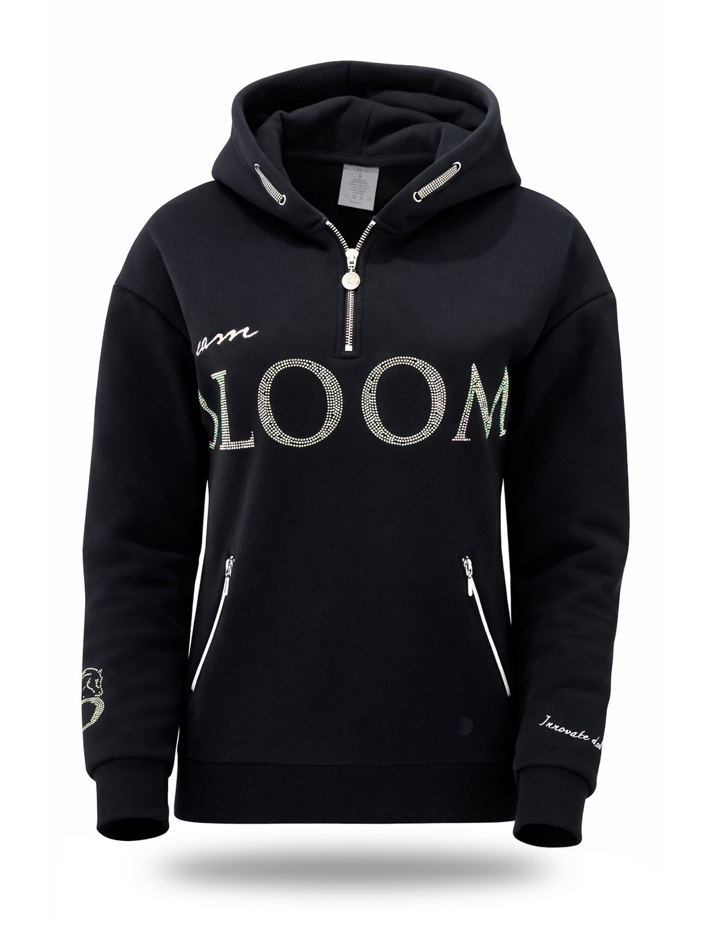 Luna - Rhinestone Logo Hoodie in Black & Silver