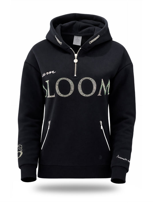 Luna Mini - Rhinestone Logo Hoodie in Black with Silver