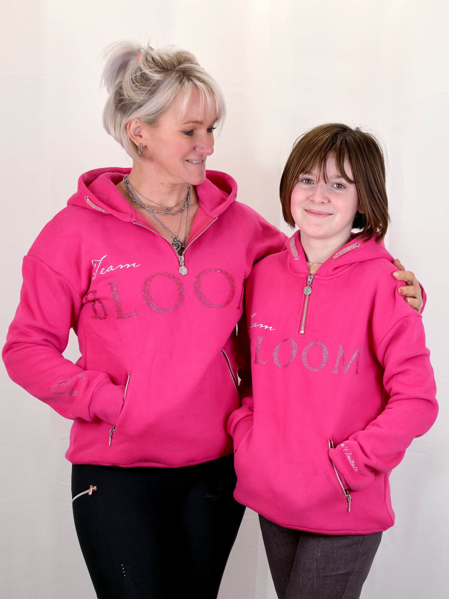 Luna - Rhinestone Logo Hoodie in Hot Pink