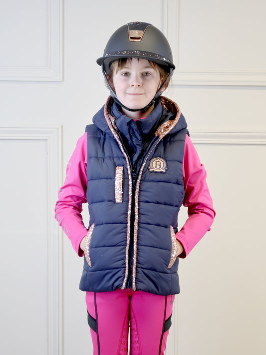 Legacy Mini Navy & Rose Gold Sequin Gilet in Matte