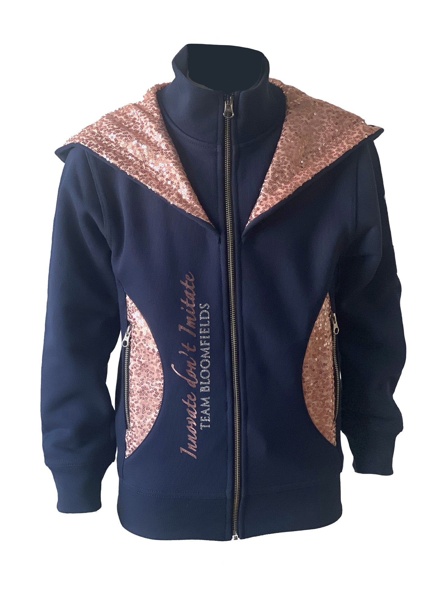 Arrabella Mini Navy & Rose Gold Double Collar Fitted Zip Hoodie