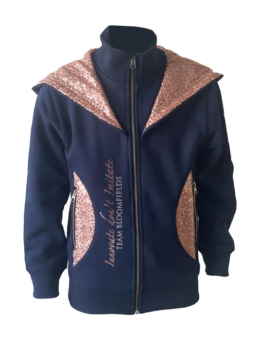 Arabella Mini Navy & Rose Gold Double Collar Fitted Zip Hoodie