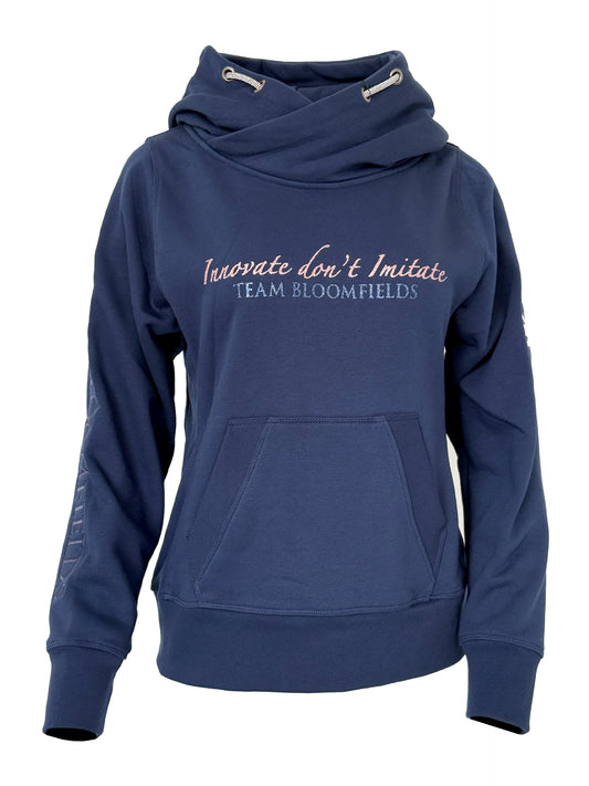 Amelia Navy With Pink Innovate Don't Imitate & Diamante Cross Necked Hoodie