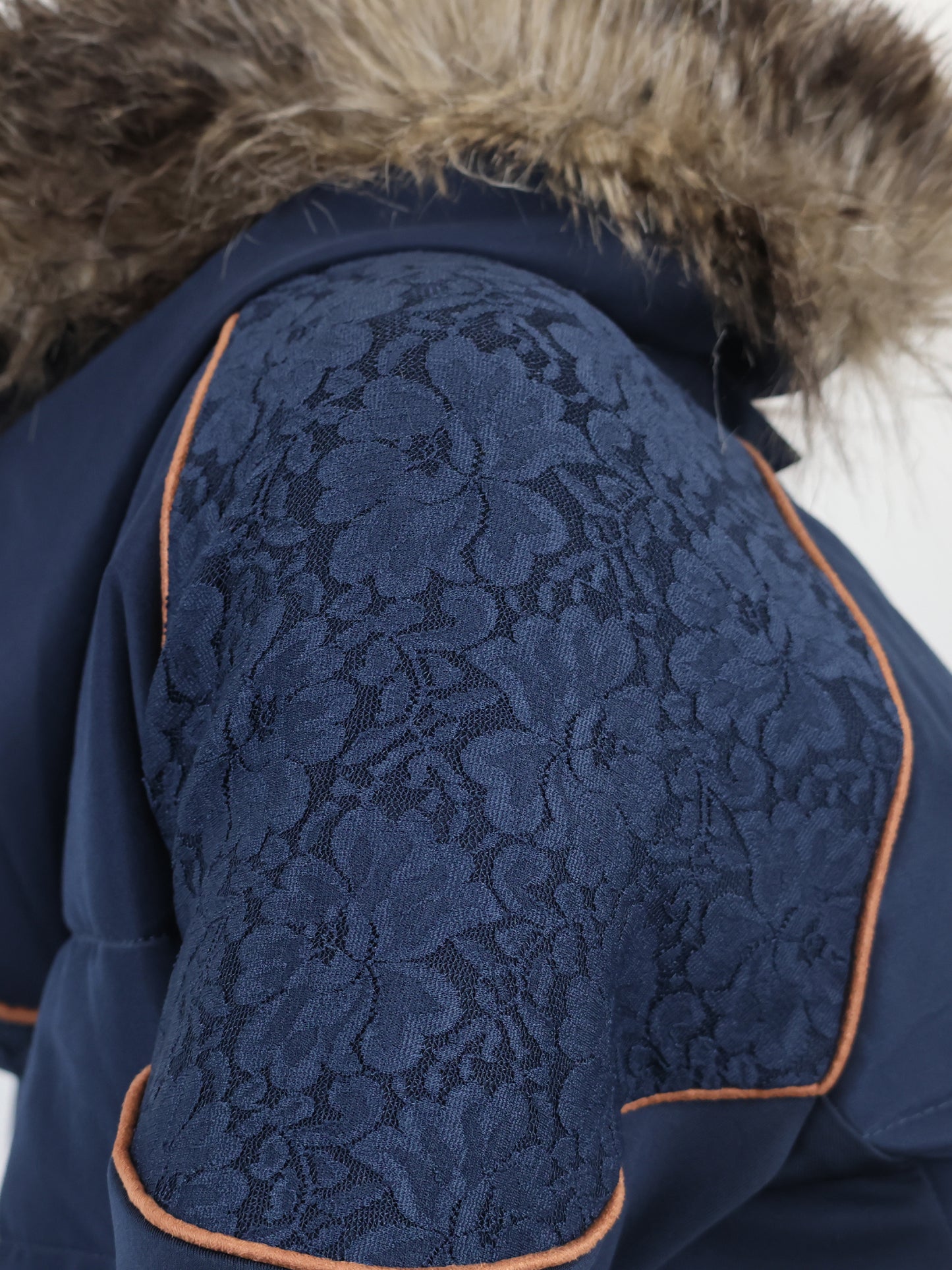 Francesca Navy With Rose Gold Lace And Fur Jacket