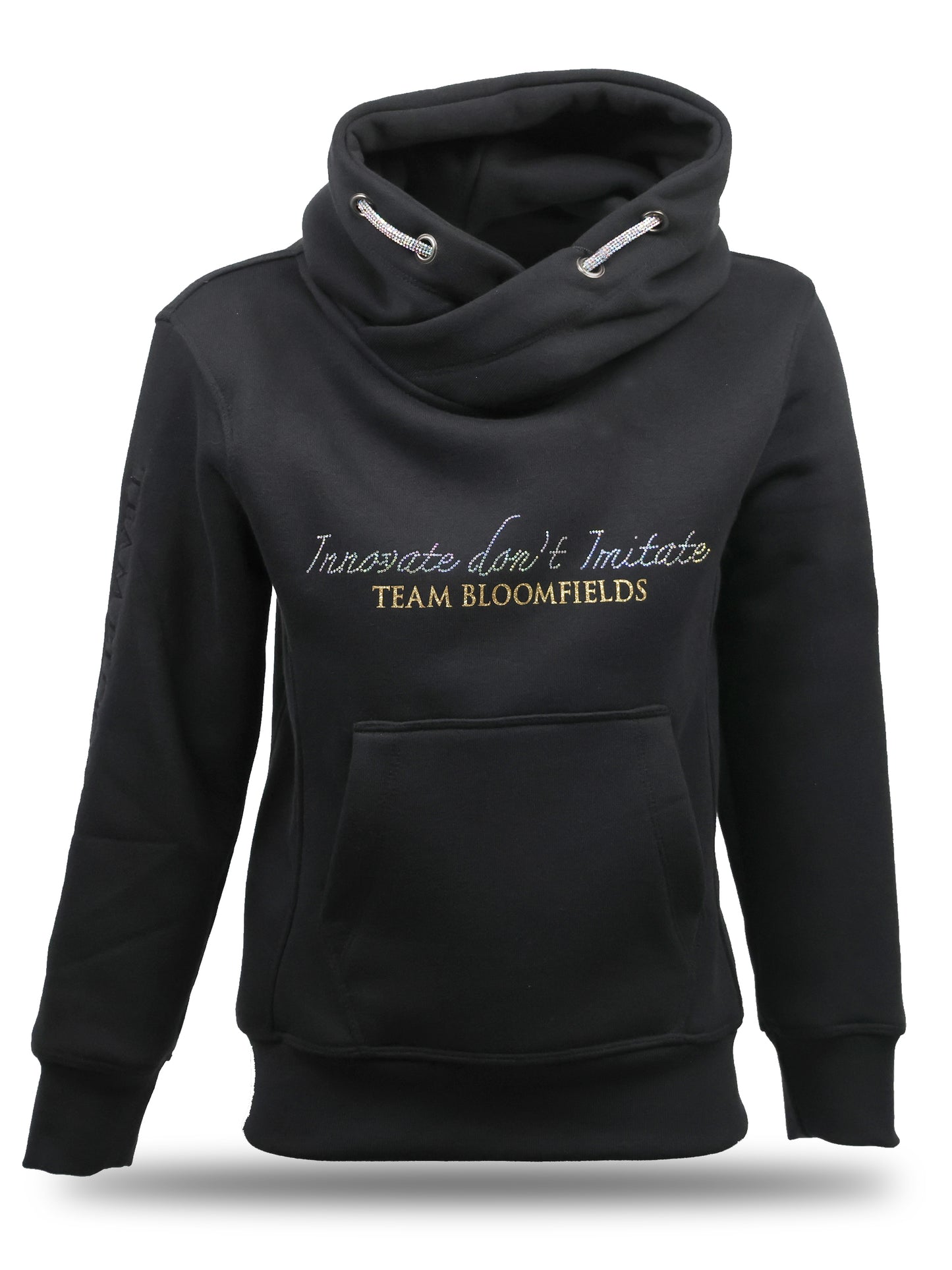 Kids Amelia Black With Rhinestones & Gold Cross Necked Hoodie