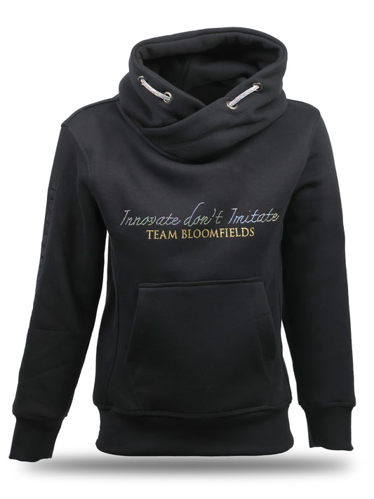 Amelia Mini Black With Rhinestones & Gold Cross Necked Hoodie