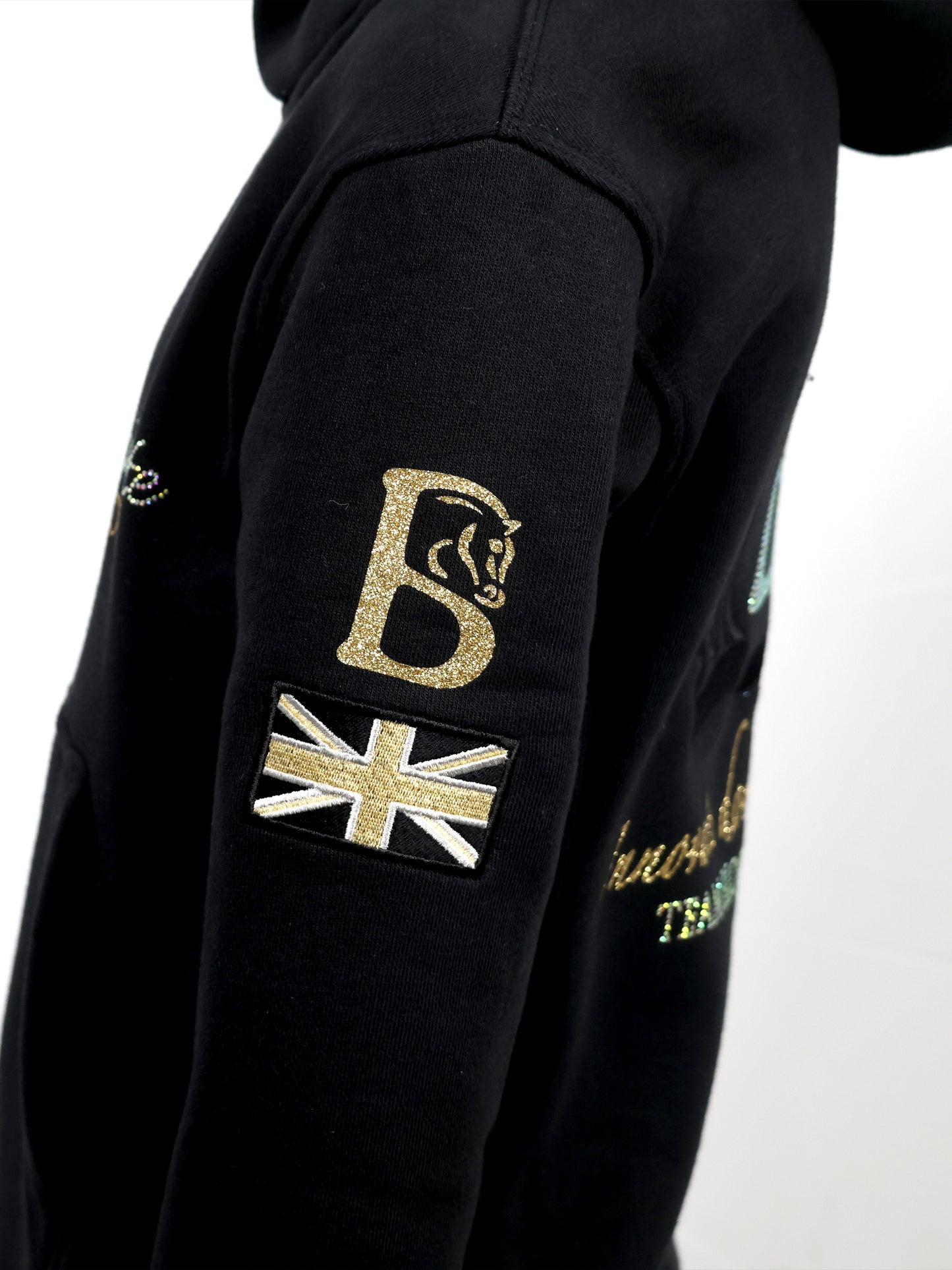 Amelia Black With Gold Cross Necked Adult's Hoodie