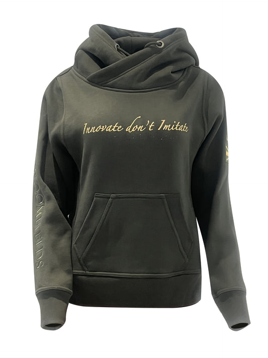 Adelle Olive Diamante Cross Necked Hoodie