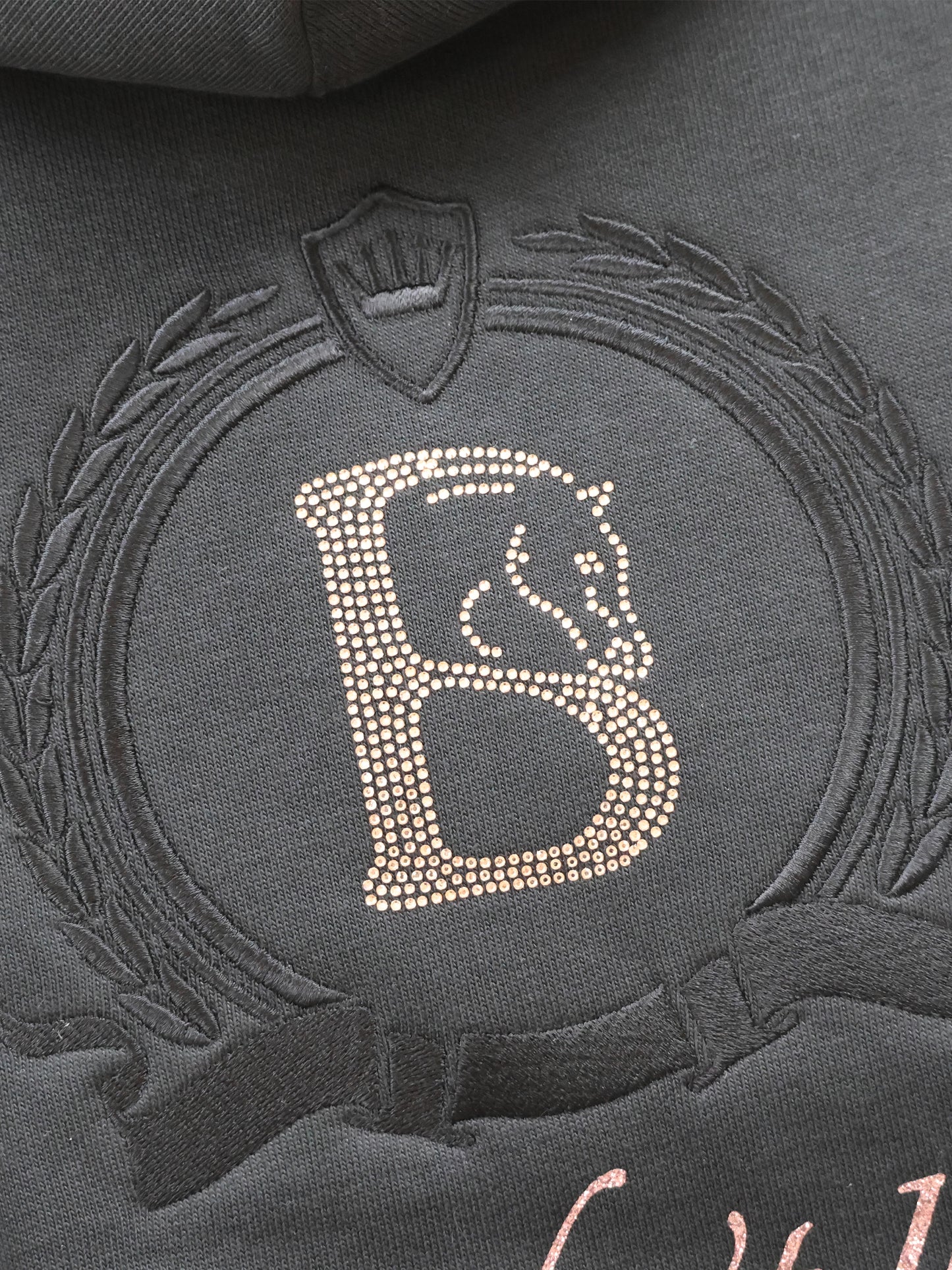 Orla Black with Diamante Cross Necked Mini Hoodie