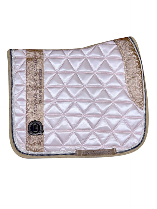 Pink and caramel paisley velvet dressage saddle pad with luxurious velvet finish by Team Bloomfields, available in pony cob and full