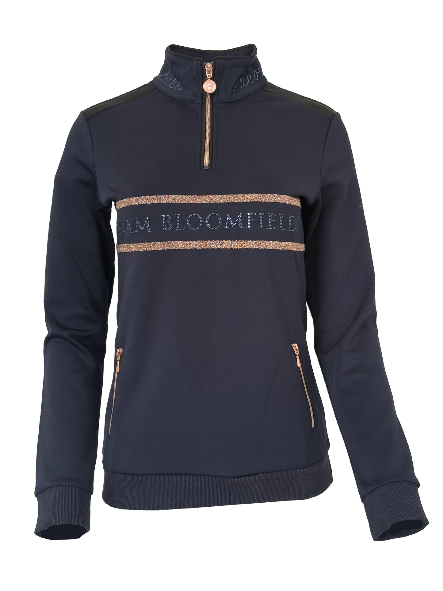 Camille Crystal in Navy Quarter Zip Top
