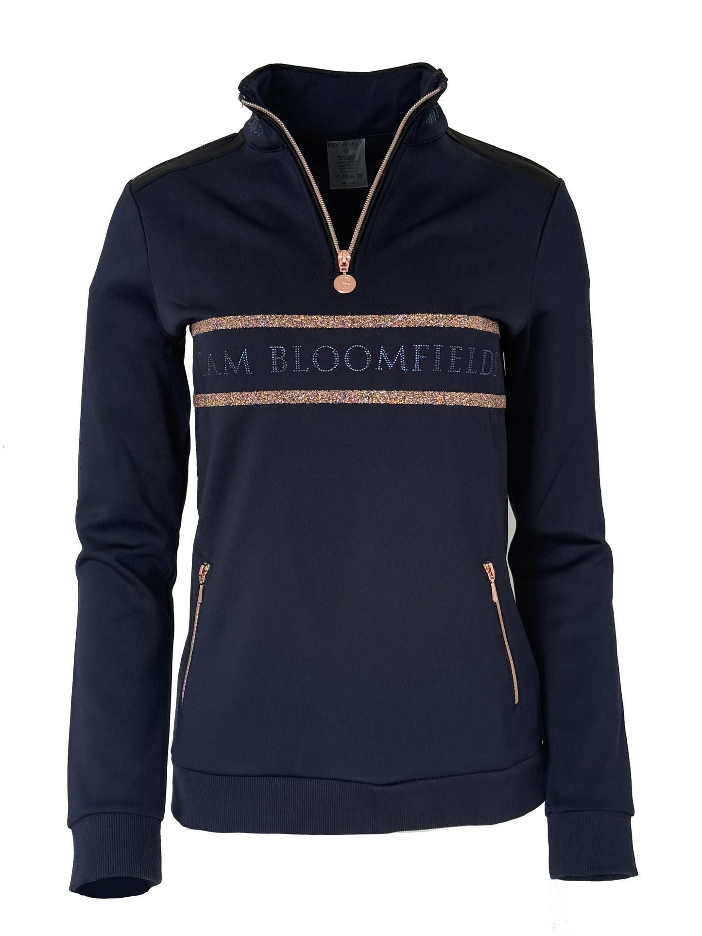Camille Crystal in Navy Quarter Zip Top