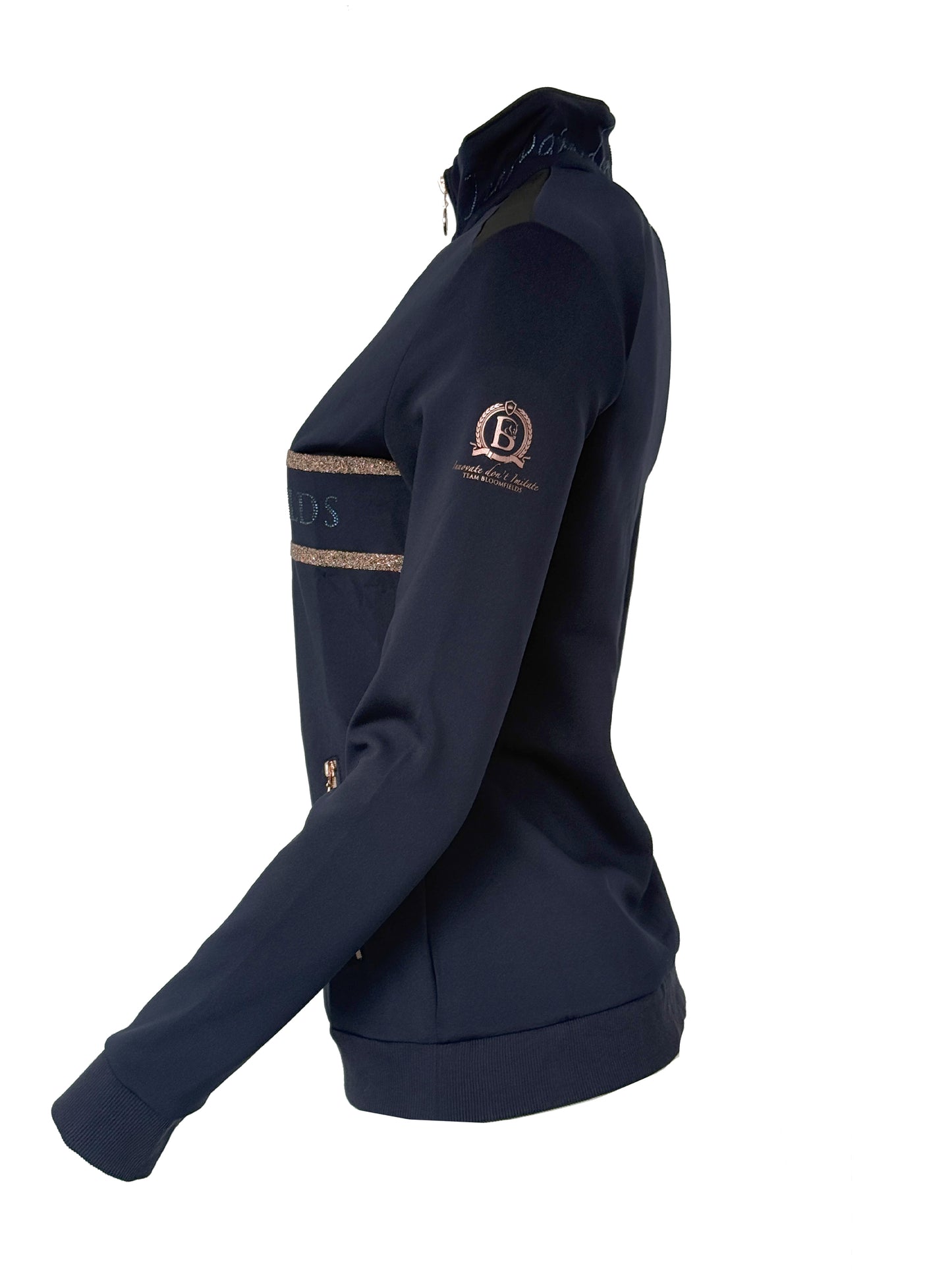 Camille Crystal in Navy Quarter Zip Top