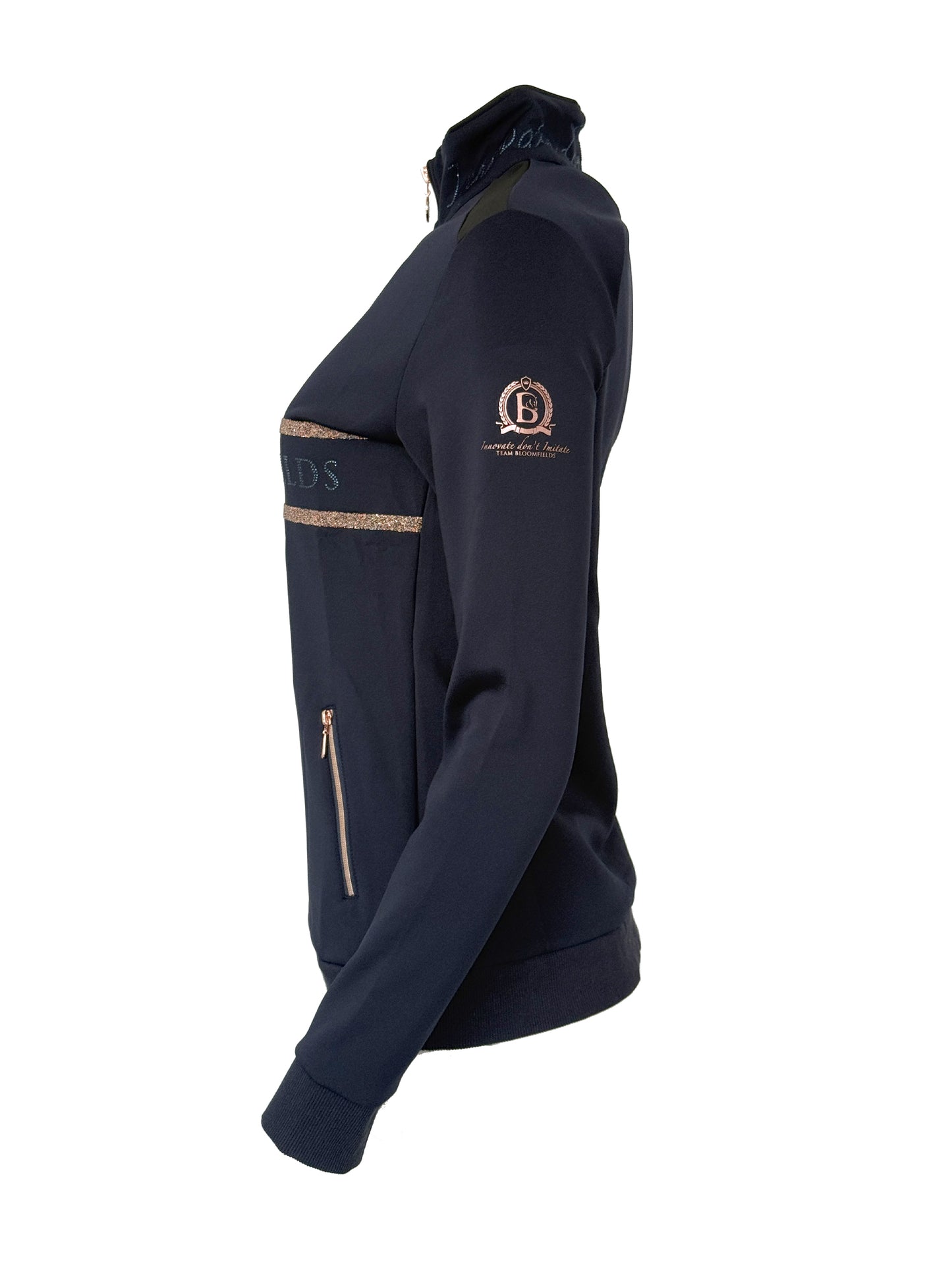 Camille Crystal in Navy Quarter Zip Top