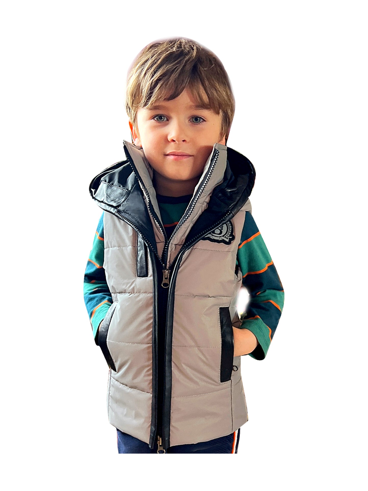 Legacy Mini Reflective Grey with Black Faux Leather Gilet