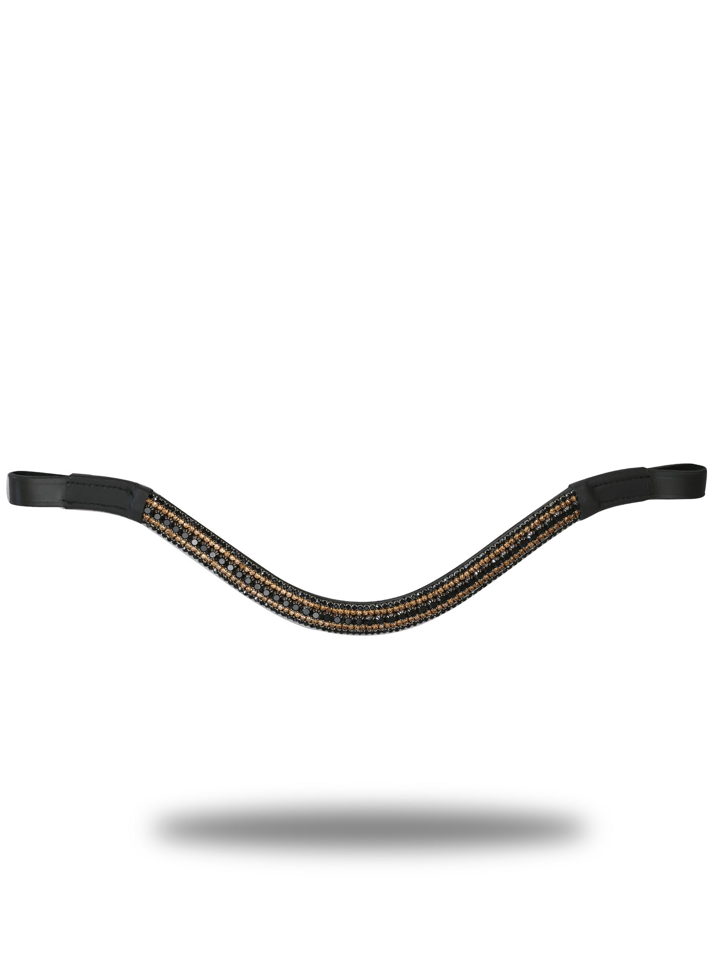 Browband- Black & Gold Crystal V Shape in Black Leather