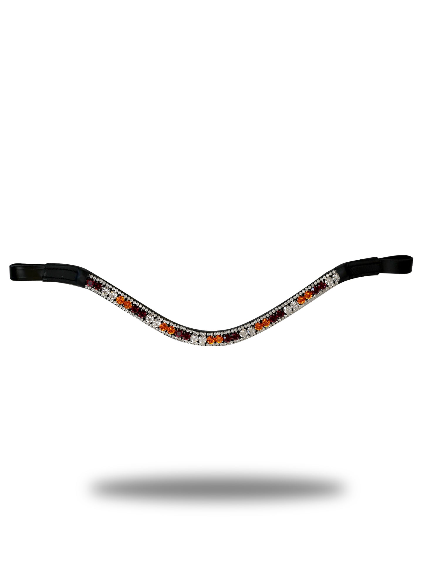 Browband- Multi Bronze, Pink & Silver Crystal V Shape in Black Leather